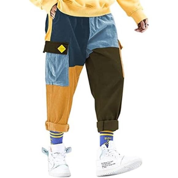 Unisex Cargo Pants Patchwork Multi-Pockets with Drawstring Multi-color3